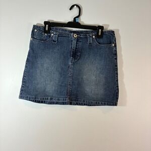 One‎ Tuff Babe Denim Mini Skirt Stretch Y2K Blue Jean Skirt Size 11/12